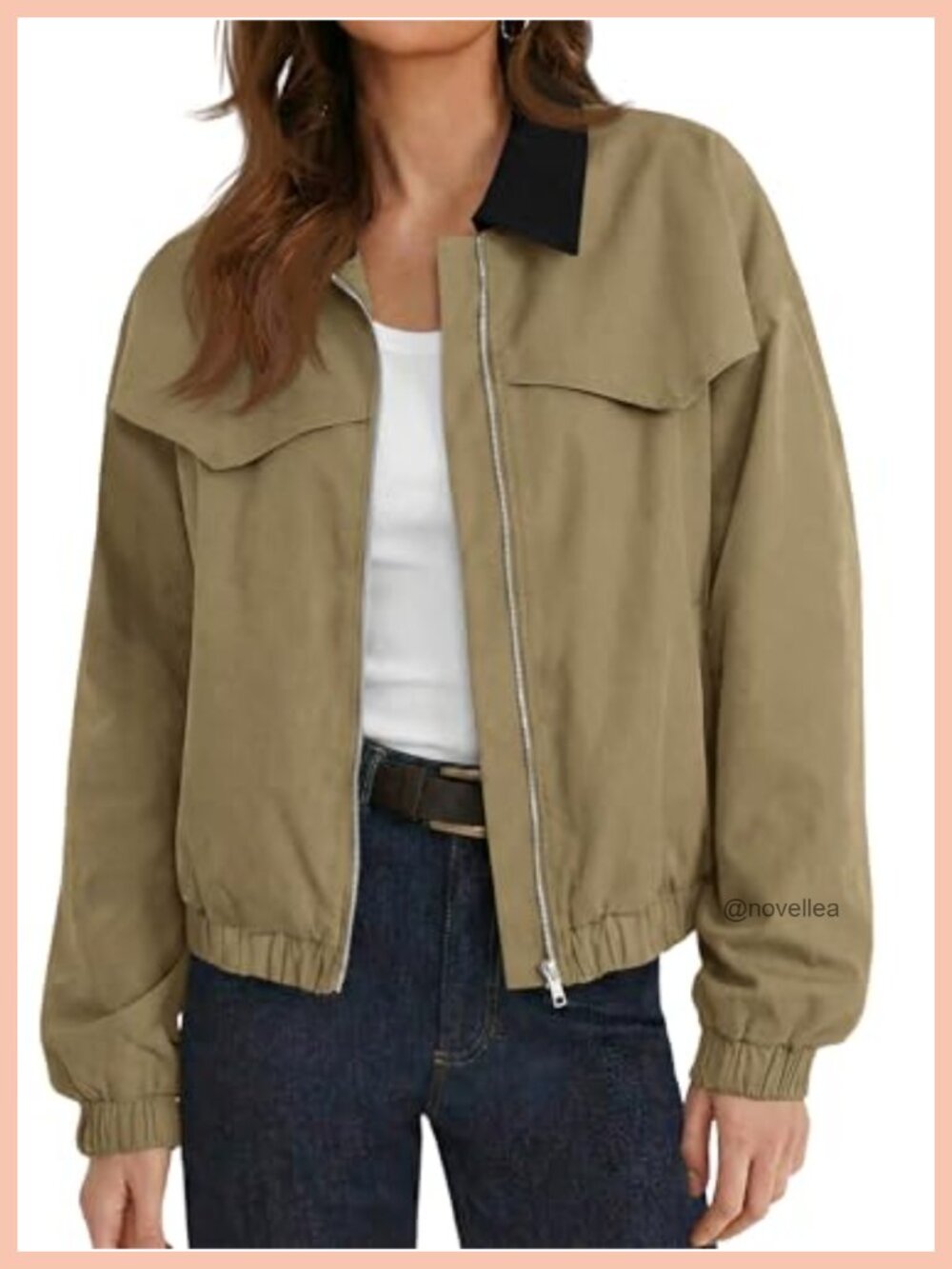 Cropped Zip Up Oversized Bomber Utility Jacket Loose Fit Casual Coat